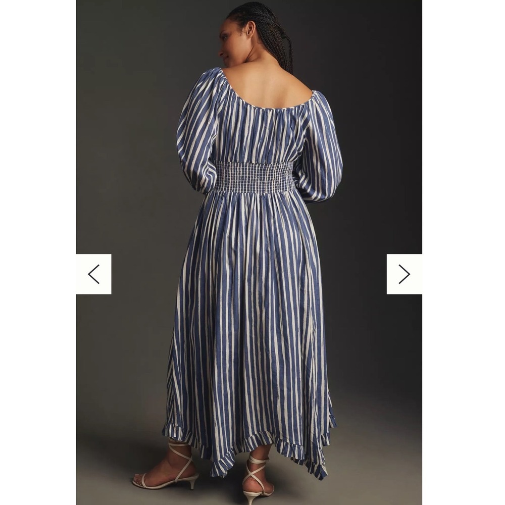 By Anthropologie Sweetheart Midi Dress Women 3XL Blue Striped NWOT Long Sleeve - Picture 3 of 10